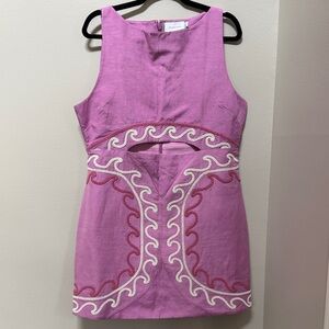 Pink Embroidered Cutout Mini Dress